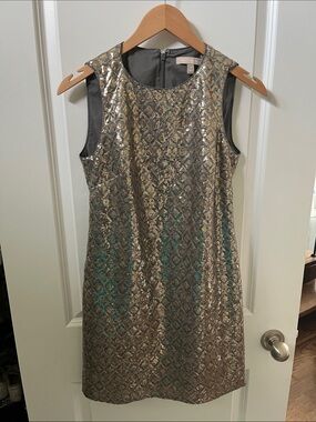 Banana Republic Metallic Gold and Silver Sleeveless Shift Dress size 4